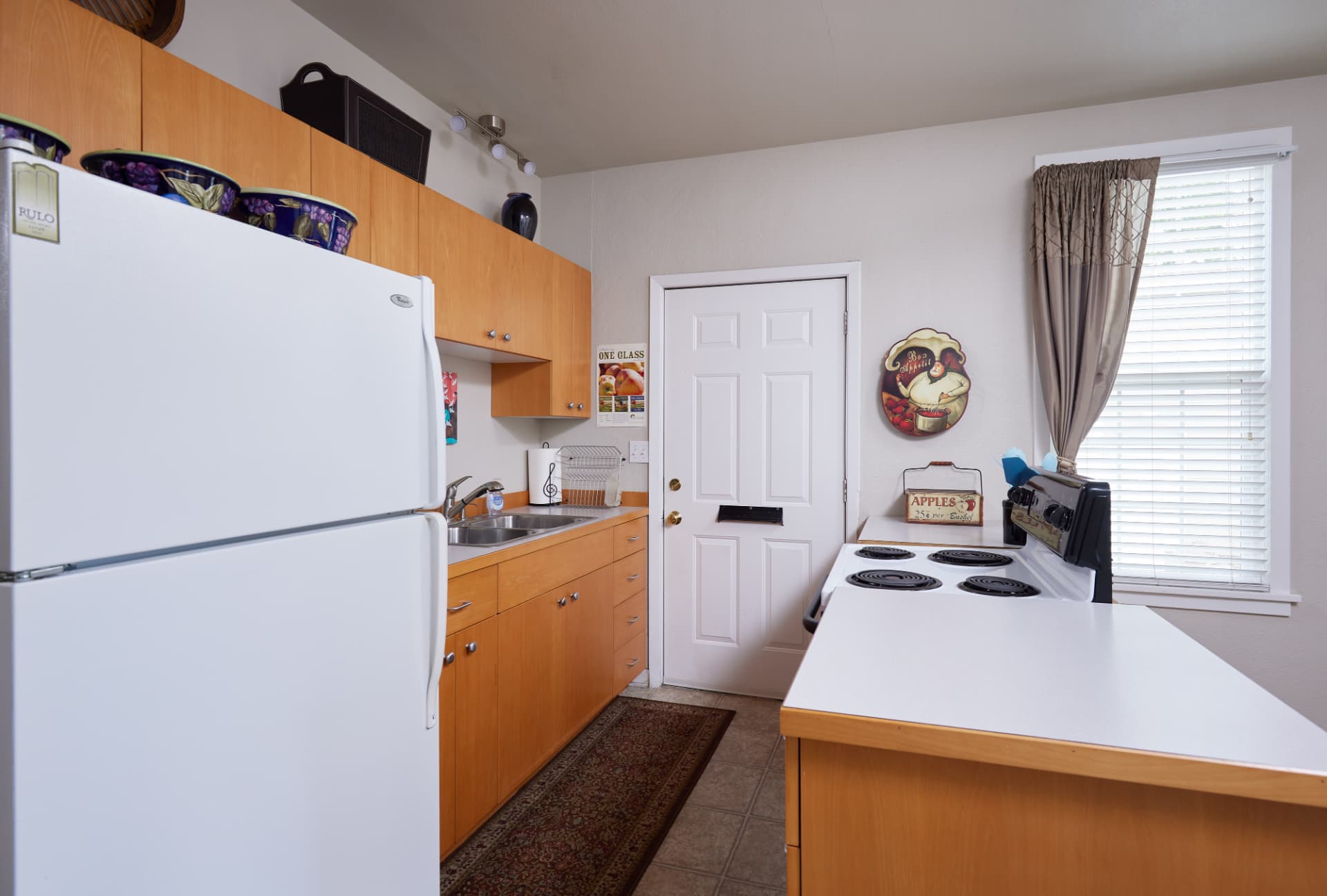 The Turret kitchen with full-size refrigerator and counter space