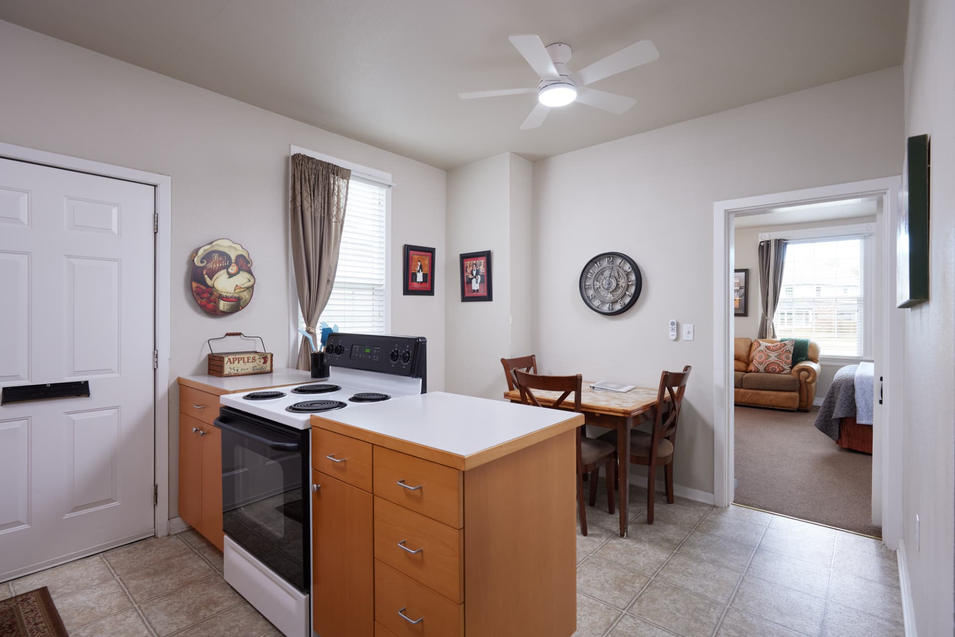 The Turret kitchen and dining table looking through to the living area