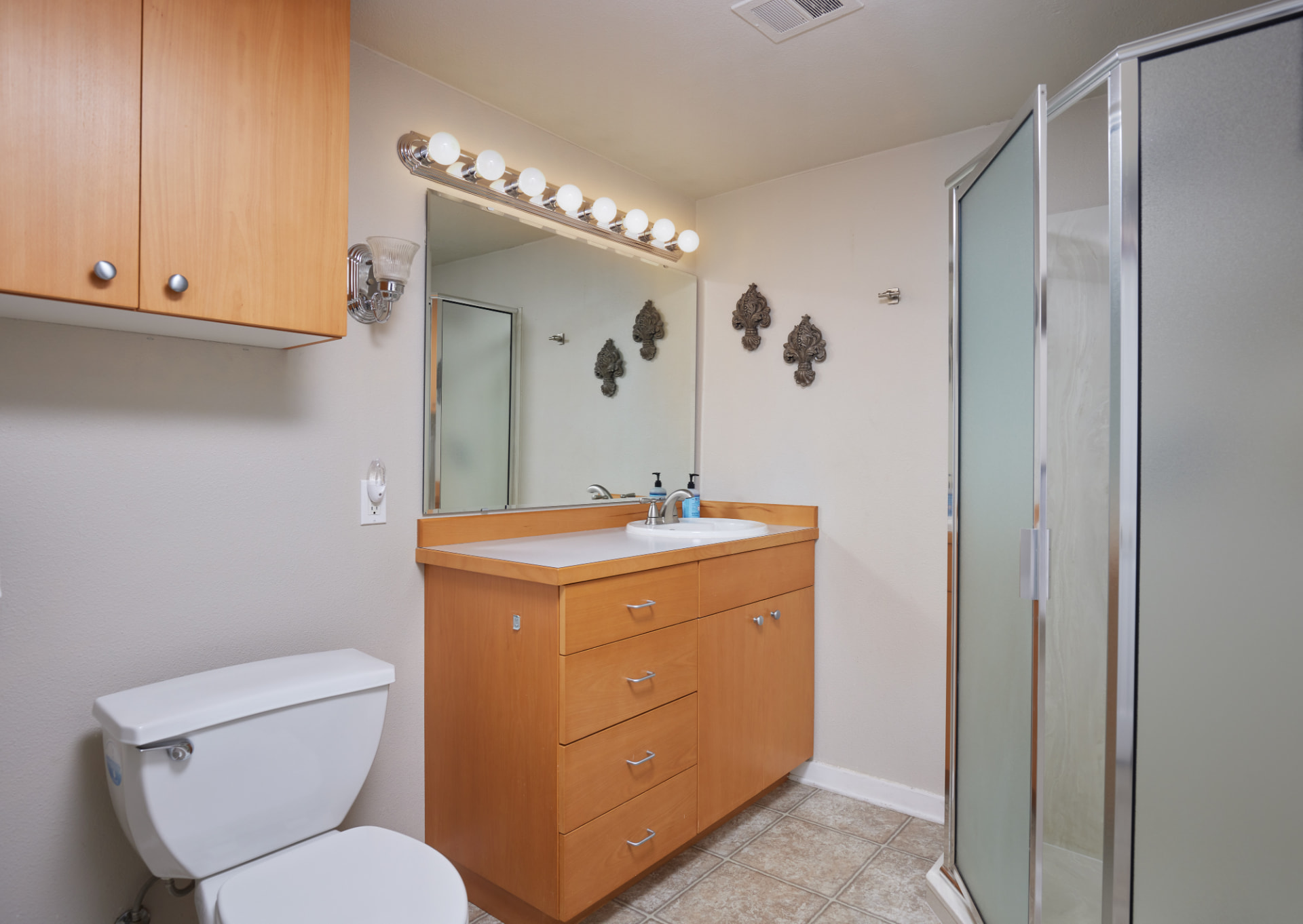 The Turret private bathroom with vanity and walk-in shower